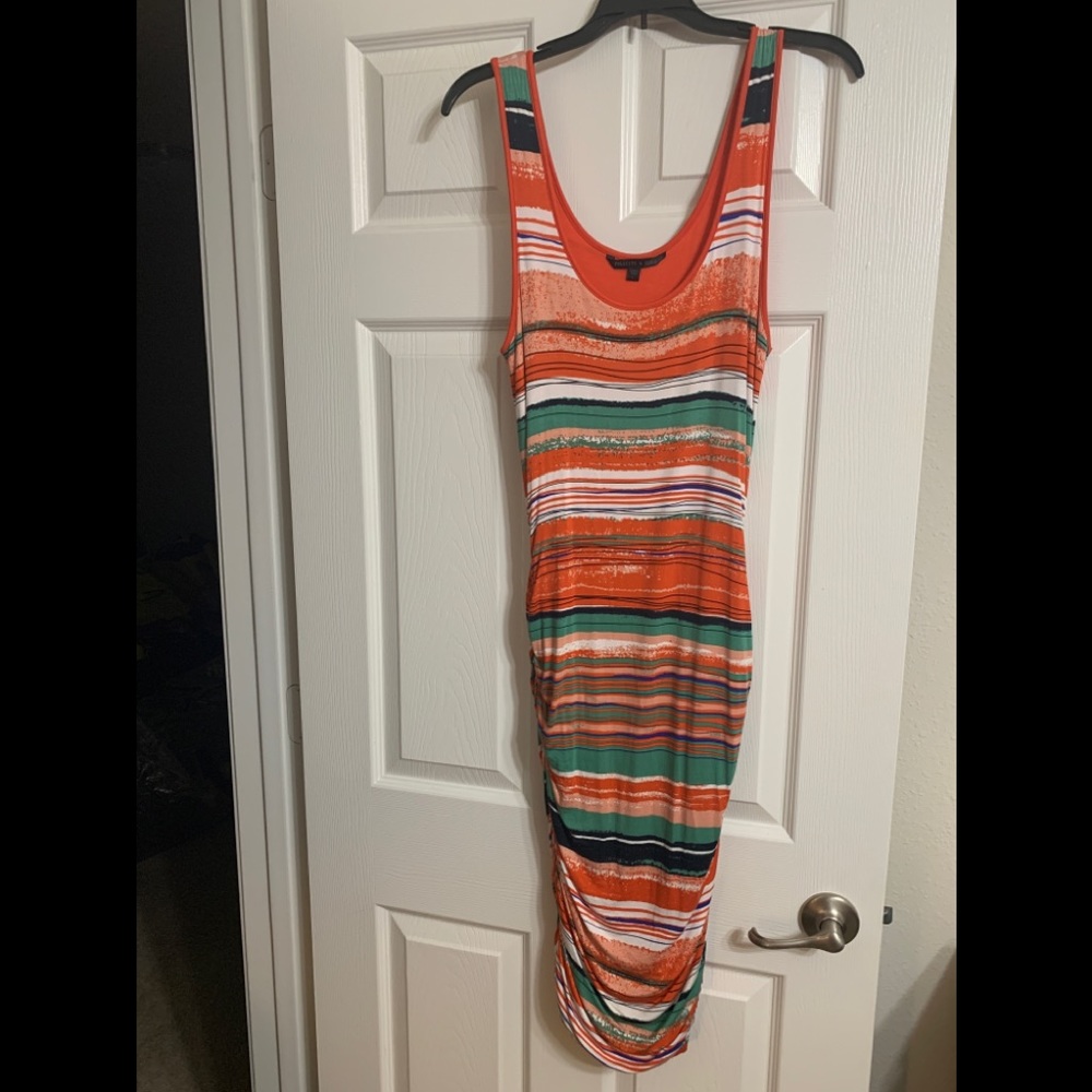 Felicity & Coco Ruched Orange Striped Dress Size L